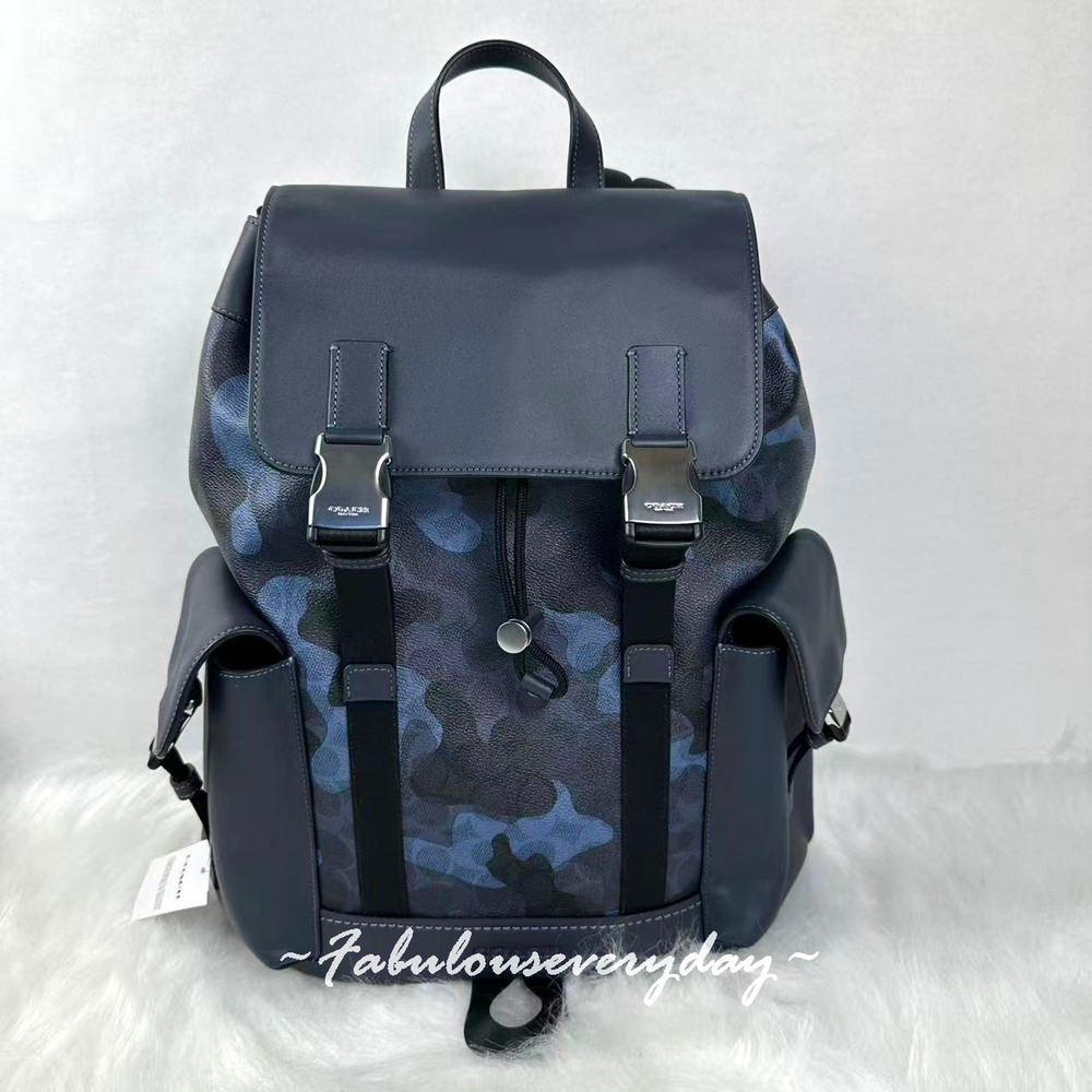 Coach Men Clark Backpack In Signature Camo Print/Silver/Blue Multi CDC20 NWT